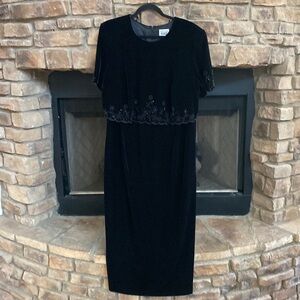 R & M Richards by Karen Kwong black long evening gown with intricate beading. 16